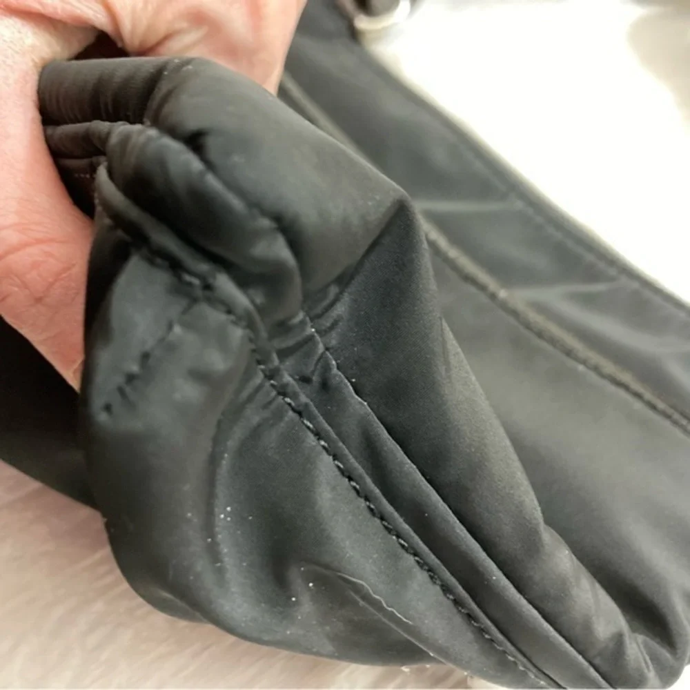 Brighton black nylon with brown embossed patent leather messenger bag